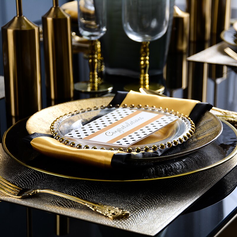 runden Schwarz Glas Platte Abendessen Platten Gold Glas Geschirr Restaurant Salat Schüssel transparent Platte Glas Schüssel und Gericht einstellen