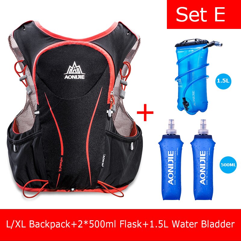 AONIJIE-Paquete de hidratación E906, mochila, chaleco, arnés, vejiga de agua, senderismo, Camping, correr, Maratón, deportes, 5L: E906 Set E