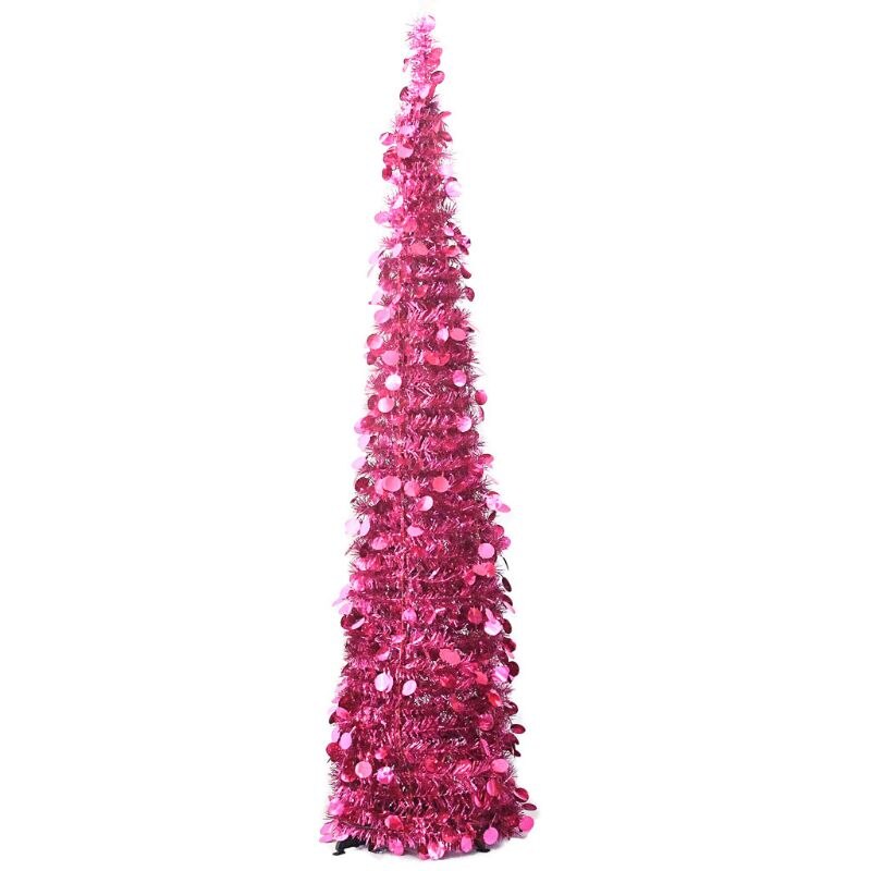 Christmas Trees 5 Foot Artificial Tinsel Xmas Tree Multicolored Pencil Sequin: Red
