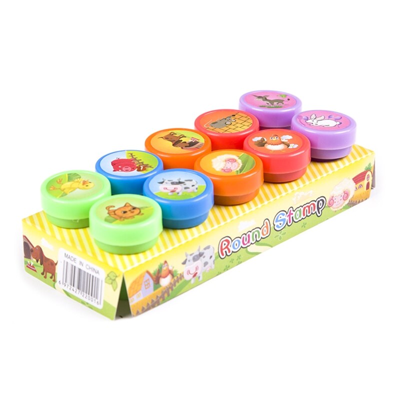 Self-ink Seal Stamp Homework Review Stamper Cartoon Stamps School Teacher Props Interactive Children Education Toy 10pcs: Farm animal