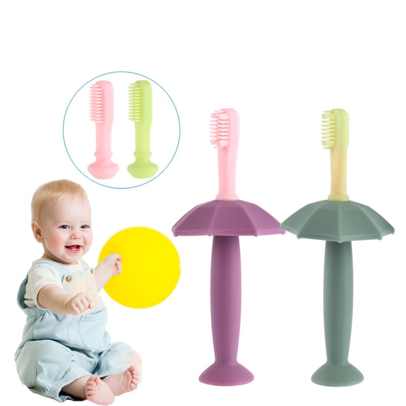 Baby Tandenborstel Siliconen Effen Kleur Zuigeling Training Zachte Tandenborstel Met Zuignap De Bodem Kinderen Oral Care Producten