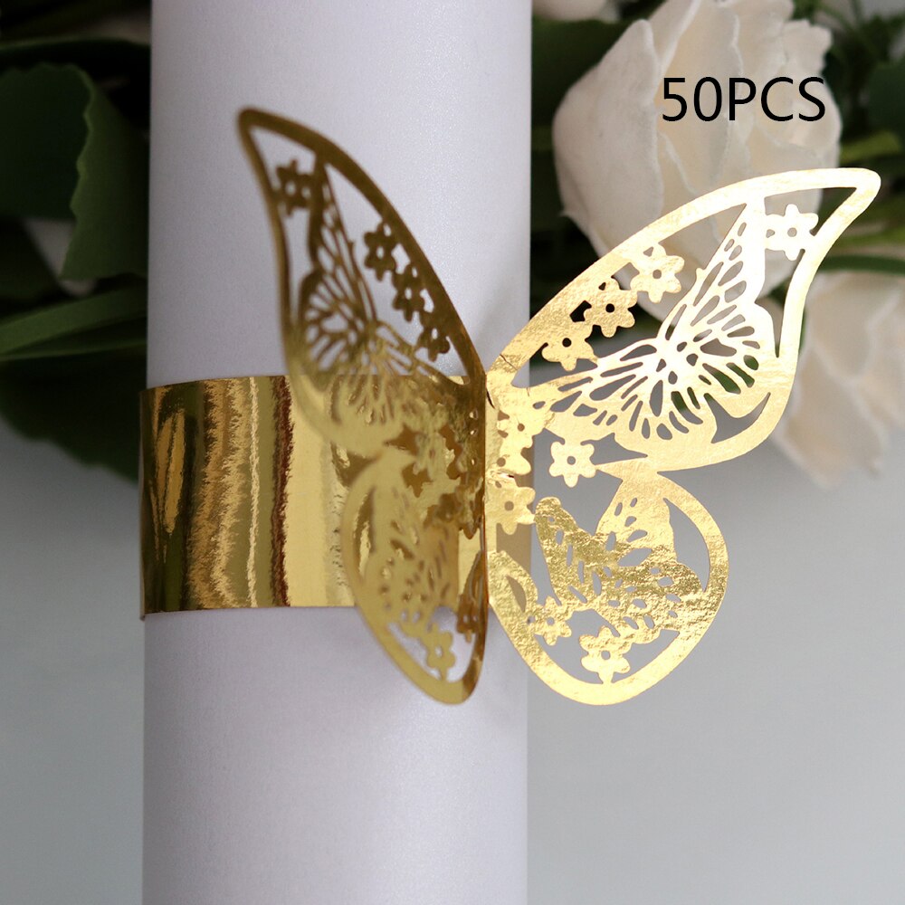 50 Stuks Jaar Hollow Papier Vlinder Servetringen Bruiloften Party Serviette Tafel Decoratie Gunst Voor Kerst