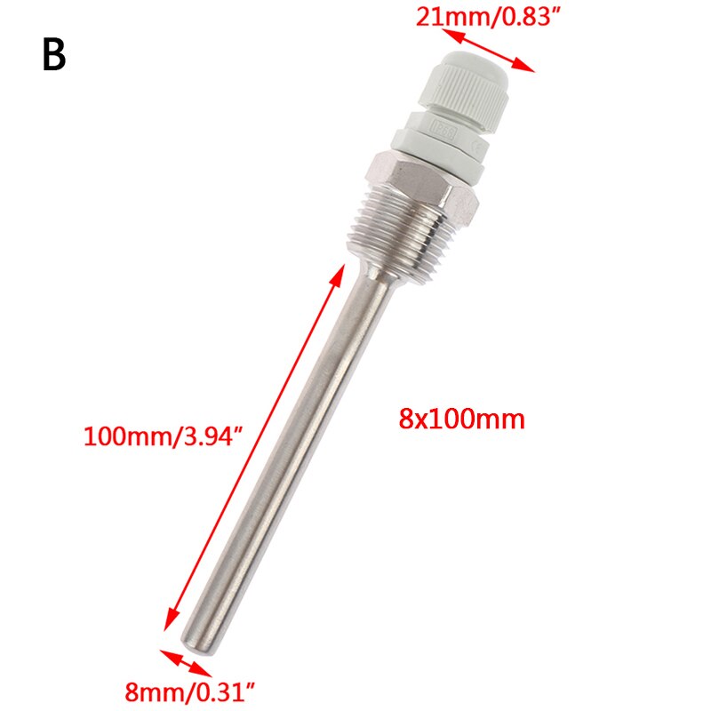 50-200mm Acero inoxidable Thermowell 1/2 "NPT roscas para sensores de temperatura Ajuste de tubo de 6mm de diámetro: 100mm