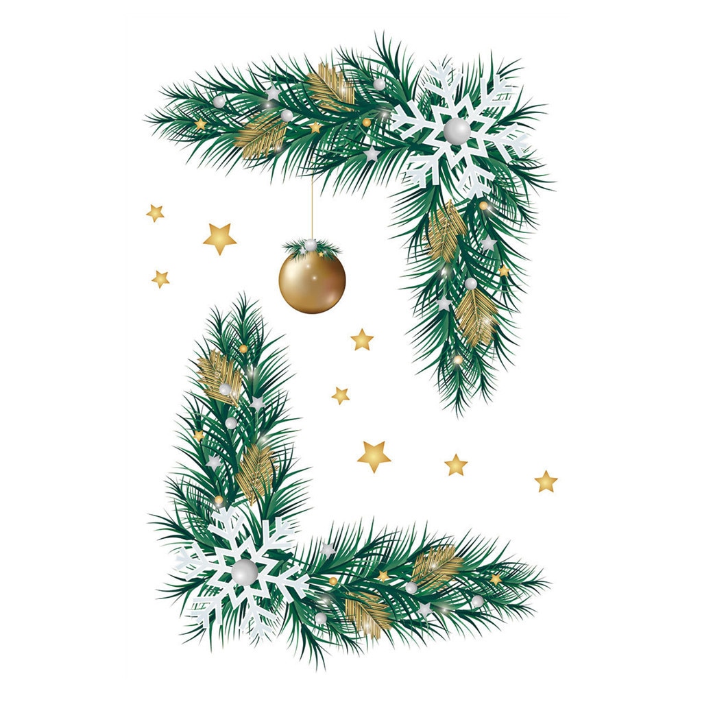 Christmas Green Plant Twig Bell Wall Sticker Simulation Plant Affixed Toilet TV Background Decor Wall Window Decoration Stickers
