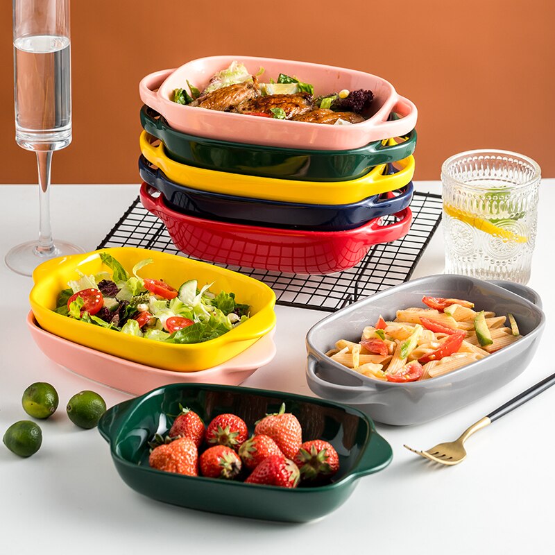 Yellow/Red/Blue/Green/Grey/Pink 400ml/500ml Fruit Salad Bowls Ceramic Tableware Tray Decorative Living Room Plates