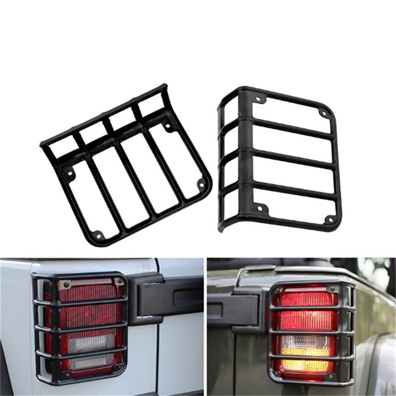 2Pcs Tail Light Guard Mounting Bracket Cover Aluminum Housing Black For Jeep Wrangler Rear Lamp