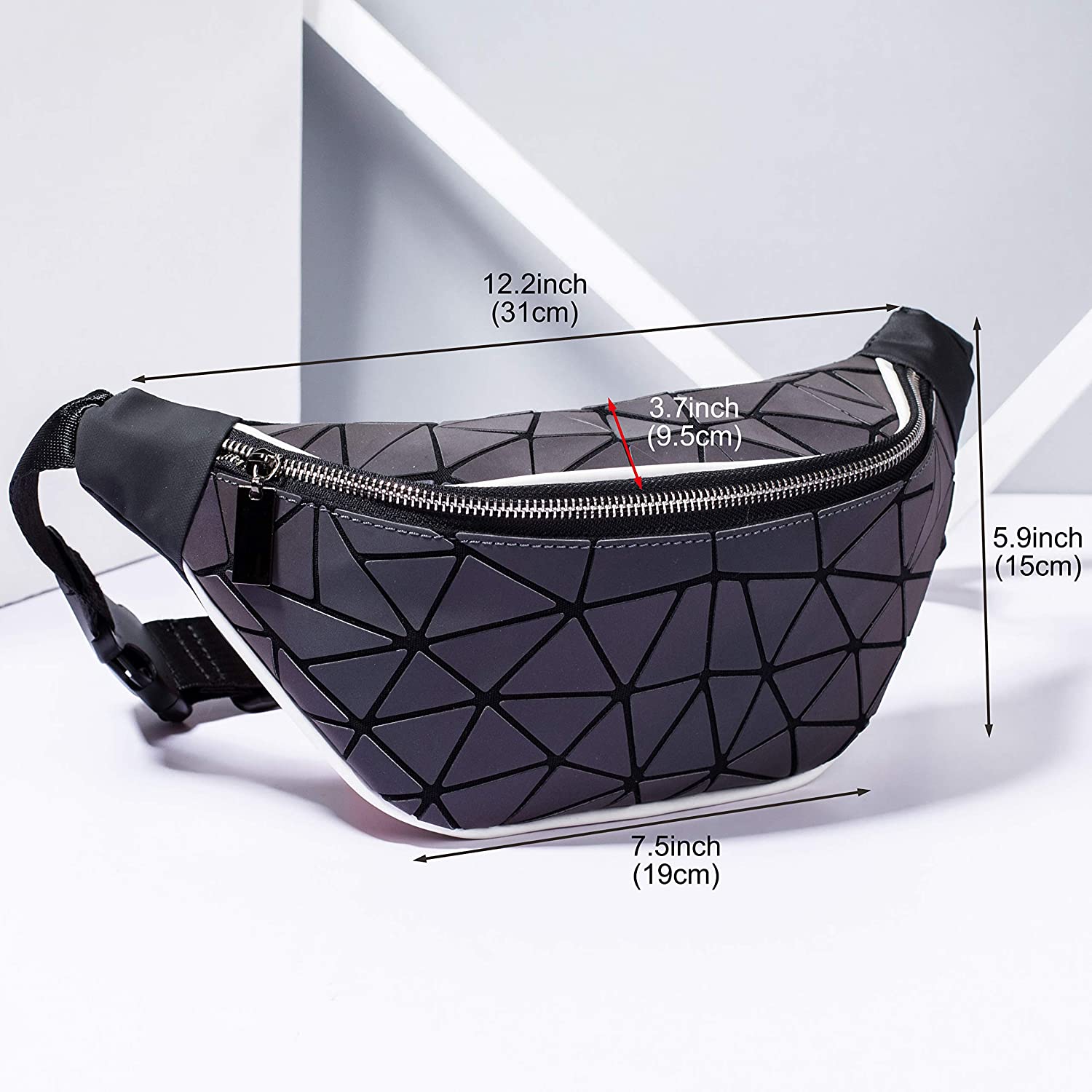 Holographic Waist Bag Geometric Pack for Women&Men Travelling Purse Wallet Luminous Belt Bum Iridescent Chest Bag