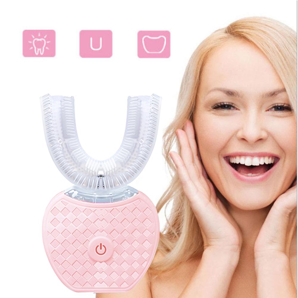 360 Degree Automatic Fast Electric Toothbrush Hands Free Automatic Whitening 360 Degree Ultrasonic Toothbrush U Shape Blue Light