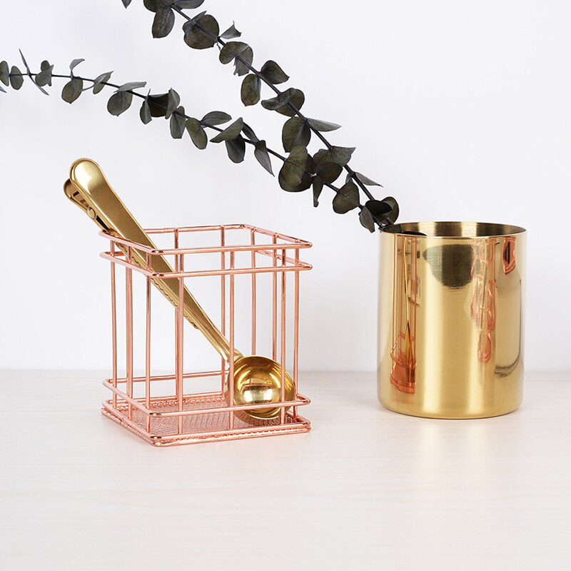 Rose Gold Iron Art Makeup Organizer Basket Eyeliner Brush Set Storage Cup Dressing Table Makeup Cosmetic Organizer Box