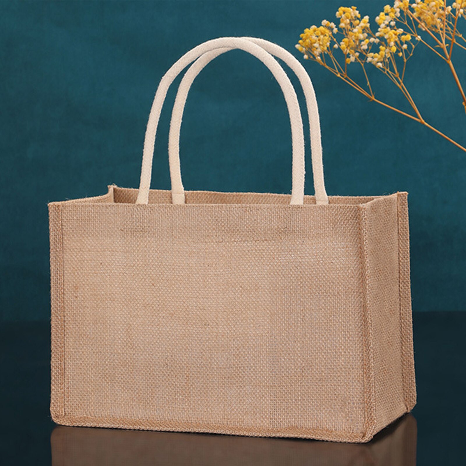 Burlap Tote Bags Jute Beach Shopping Handbag, Vintage Reusable Bags with for Grocery Crafts Birthday Parties Wedding