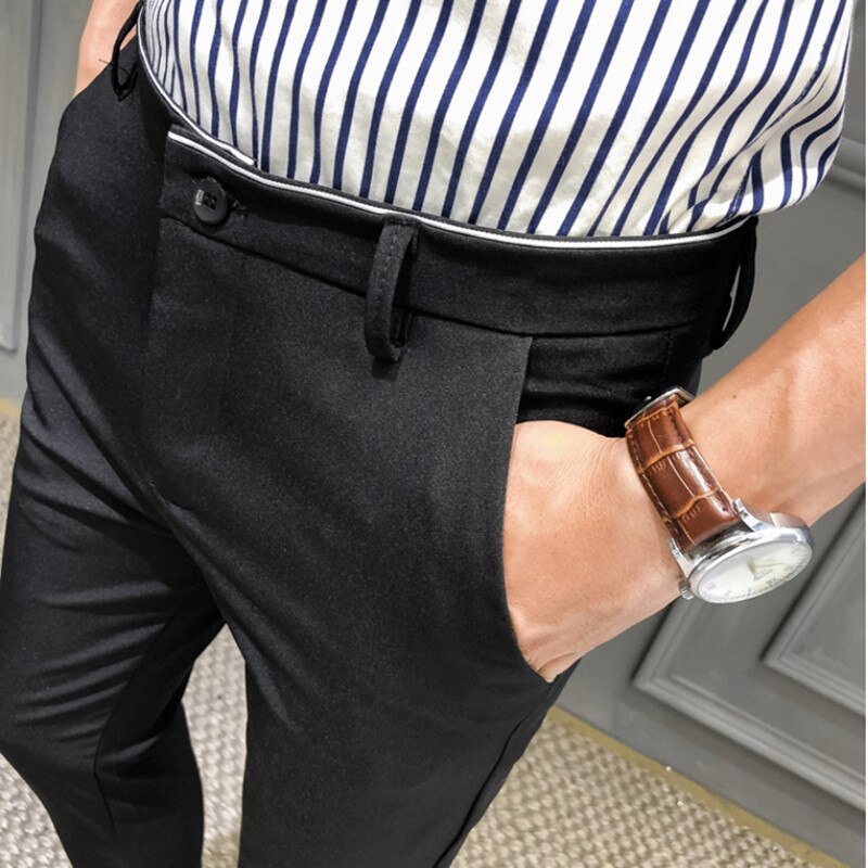 Men's Travel Dress Pants Stretch, No Iron Required Business Trousers, British Classic Slim Fit Lightweight Office Work Pants