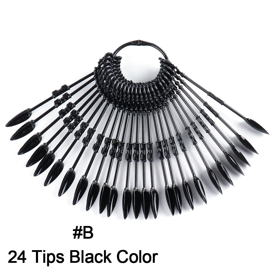 24 stuks nepnagels tips natuurlijk helder zwart waaier kleurenkaart nail art display oefengereedschap acryl uv gellak manicure  tr1818: B - zwart