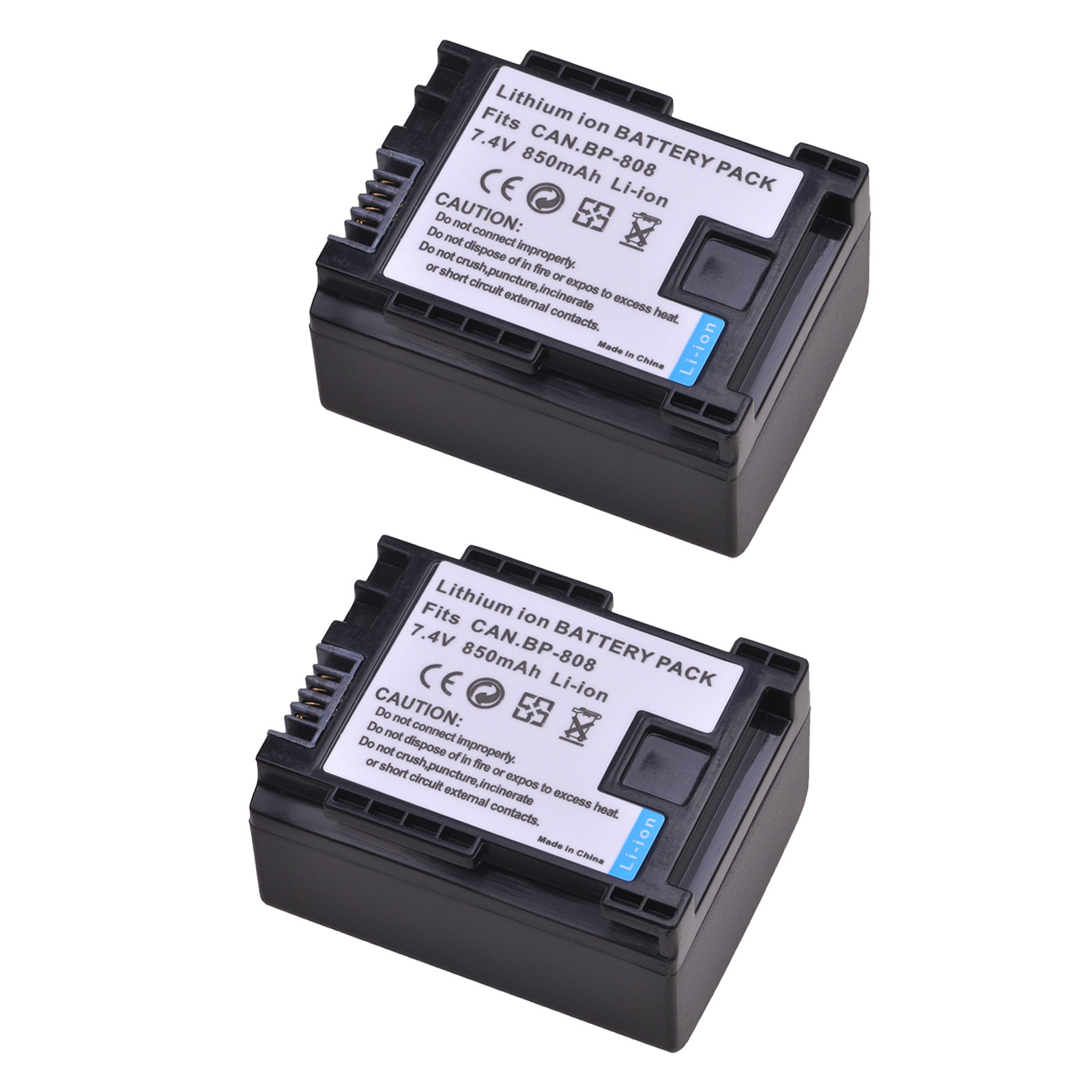 Batería de iones de litio BP-808 BP 808 de 850mAh + cargador LCD para Canon BP-827 BP 827 BP-819 BP-807 BP-809 XA10 HF20 HF10 HF100 HG20: Negro