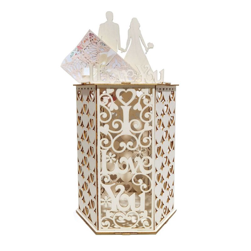 Diy cutout tre bryllup kortboks rustikk hilsen skilt holder for jubileum baby shower bursdagsfest gjestelogg inn forsyninger: Kjærlighet