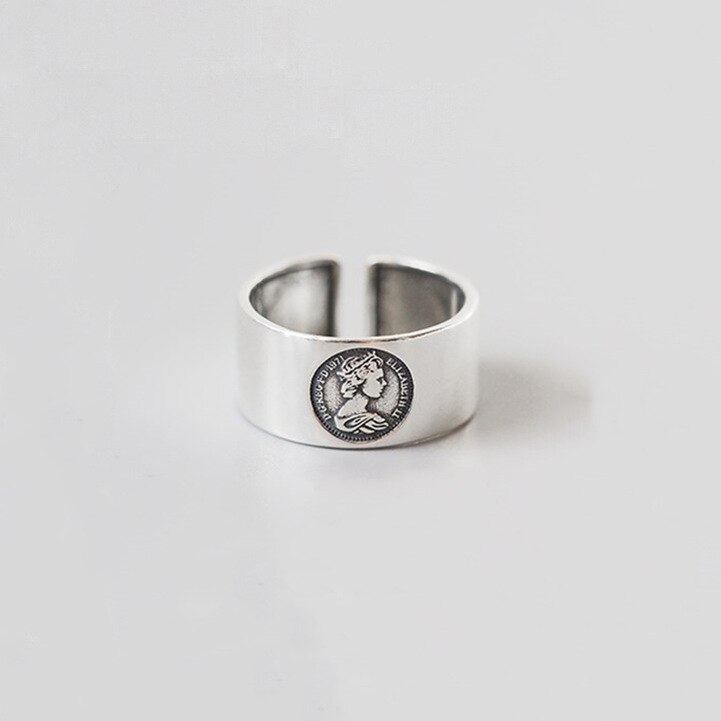 Vrouwen Duim Ringen Brief Zilveren Kleur Eenvoudige Grote Geometrische Ovale Ronde Open Verstelbare Finger Ring Voor Vrouwen Mode-sieraden: E