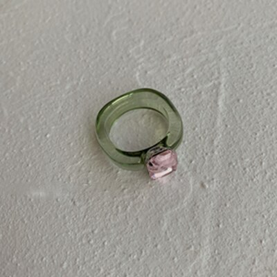 Aomu färgglada transparenta kristallringar geometriska glasade glasringar för kvinnor tjejer korea ring smycken: D