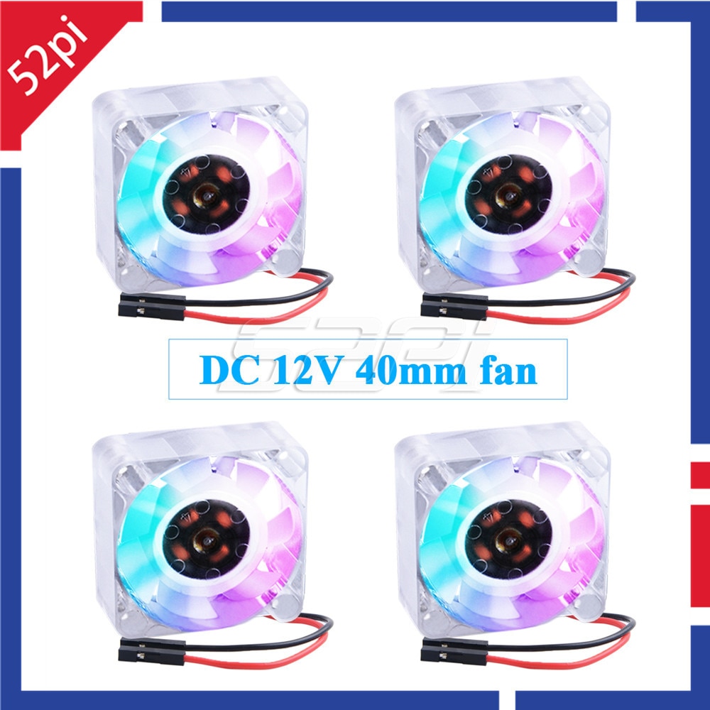 Ventilador de refrigeración sin escobillas 52Pi, luz LED azul y RGB, cc 12V, 4010 PC, enfriador para Prienters 3D o enrutador, disipación del calor, 2/4 Uds.