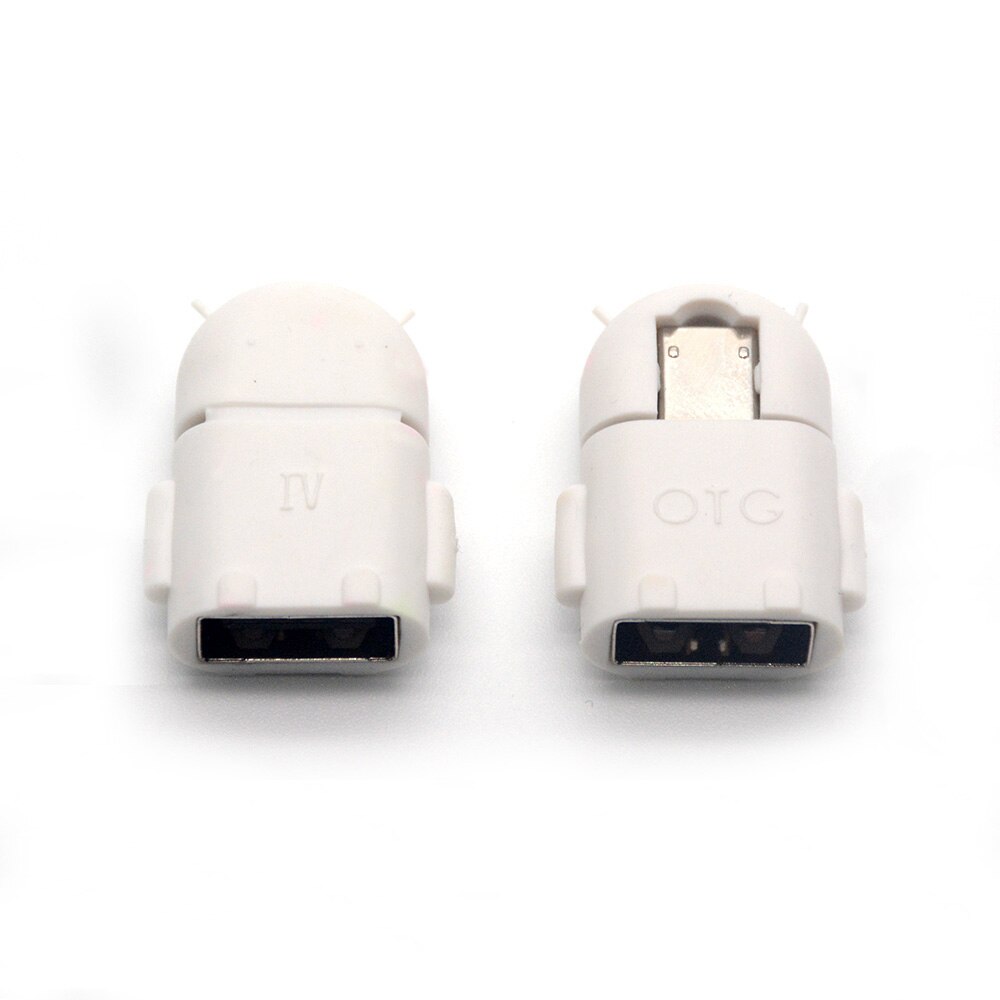 Micro usb to USB OTG Adapter for Smartphone Tablet PC Connect to Flash Mouse keyboard Robot Shape OTG: White