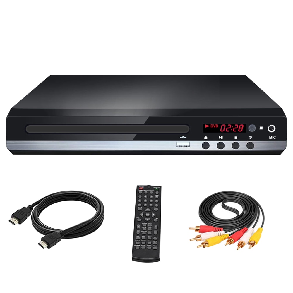 For TV Karaoke Easy Install USB HD DVD Player US Plug Remote Control VCD MIC Input Multi Format Metal CD HDMI-Compatible