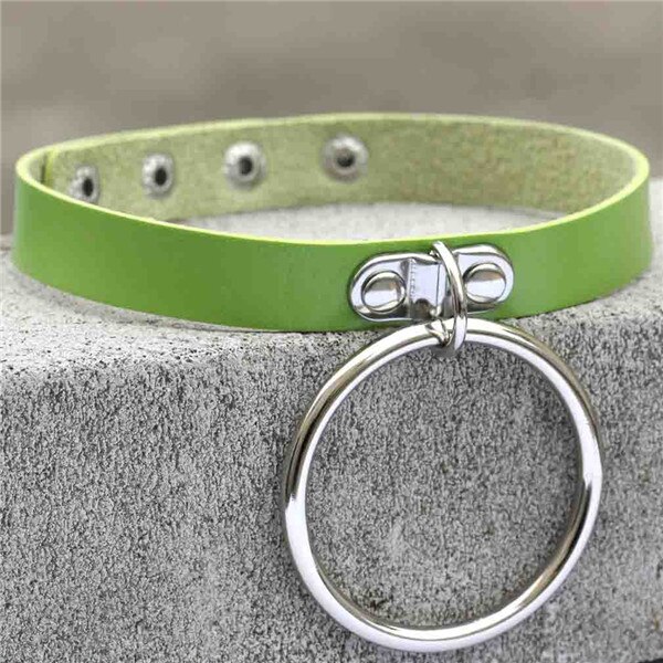 Punk Rock Dark Harajuku O Circle Leather Collar Choker Necklace Jewelry: green