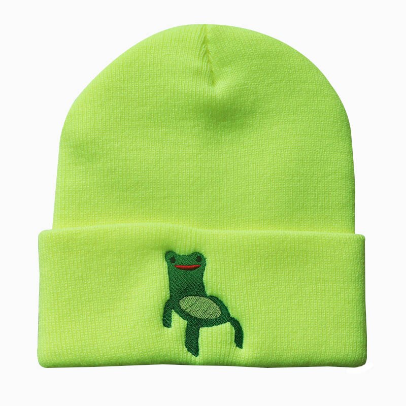Froggy Chair Embroidered Beanie for Men Women Frog Hat Winter Warm Knitted Hat Ski Outdoor Hats 6 Colors: Yellow