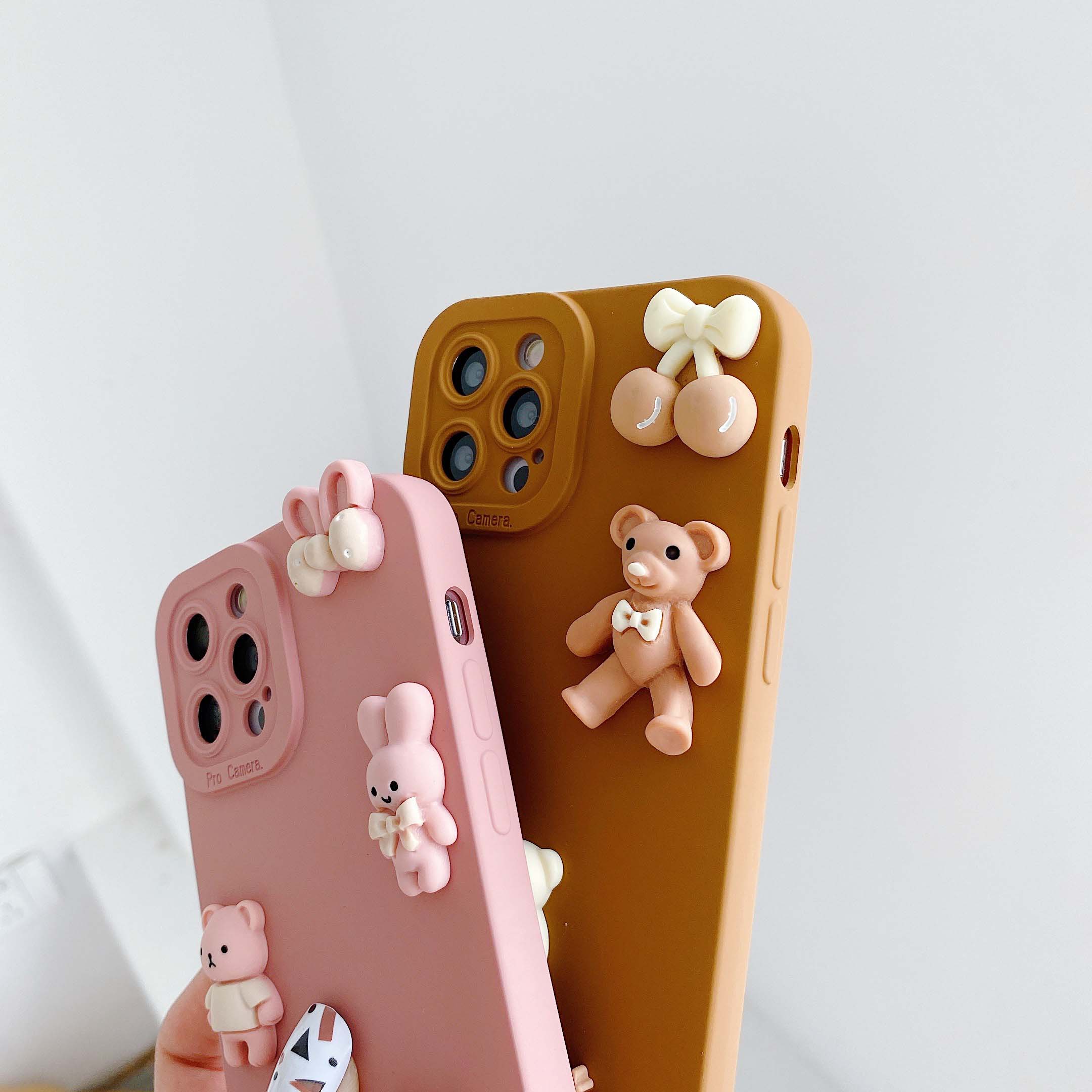 Fundas de teléfono con osos 3D para iPhone 11, 12, 13, 14, 15 Pro Max, funda trasera de silicona suave para iPhone X XR XS Max 7 8 6 6s Plus Se