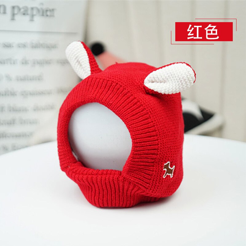 Forniture per cappelli per cani traspiranti caldi a prova di vento in lana a maglia tinta unita semplice autunno inverno: rosso