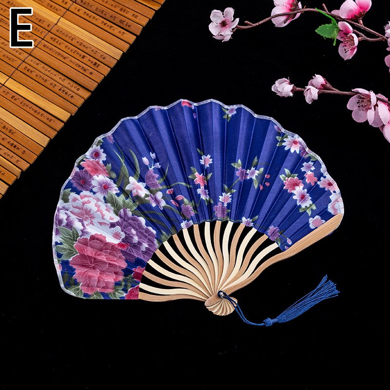 Chinese Classic Folding Fan Hand Held Fan Bamboo Paper Folding Fan Party Wedding Decor Vintage Portable Dance Folding Hand Fans: E