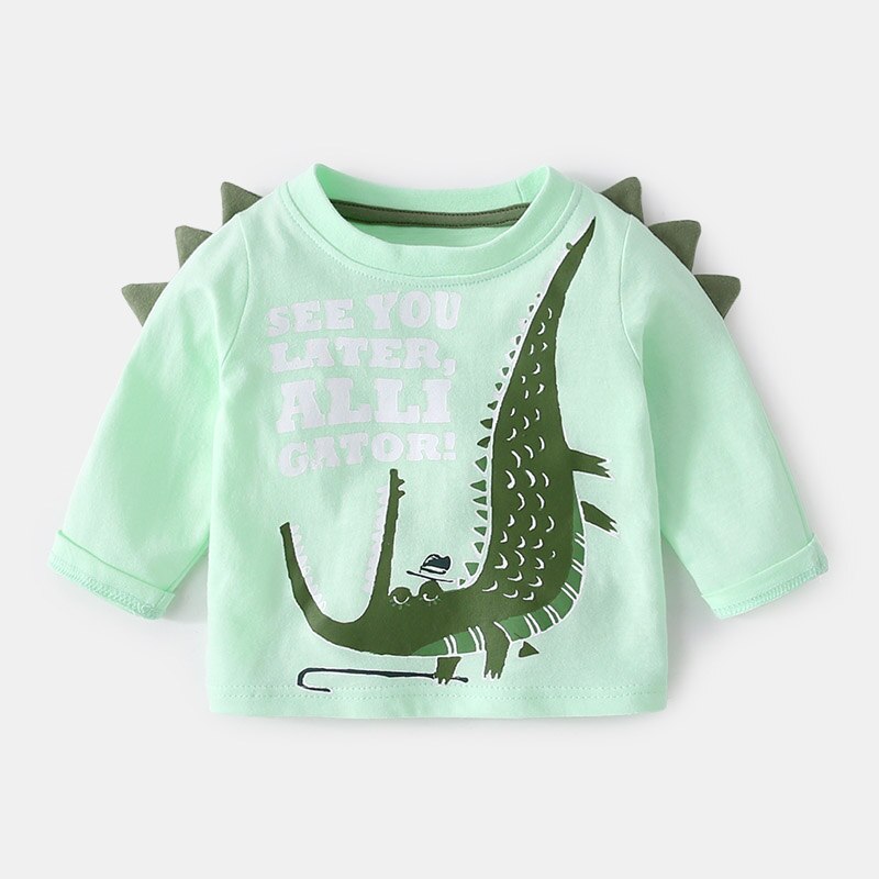 Del bambino del Cotone T-Shirt Autunno Appena Nato Ragazzo Dinosauro Del Fumetto di Modo Del Ragazzo Bello Anlimal Modello Top 6m 9m 1t 2t: crocodile