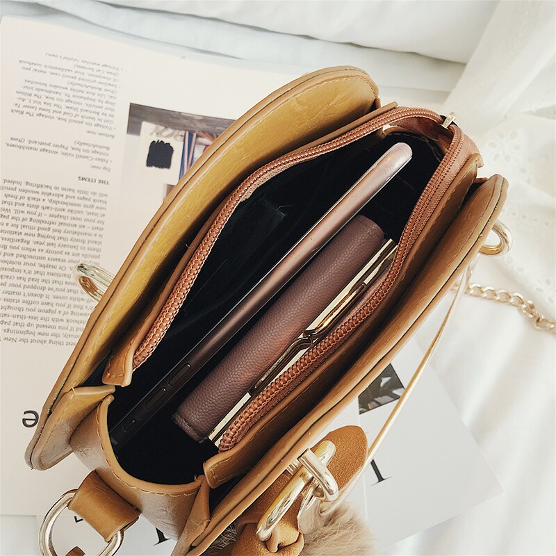 Damestas van pu-leer, dameshandtas van metaal, haarbalketting, schoudertas, messenger bag