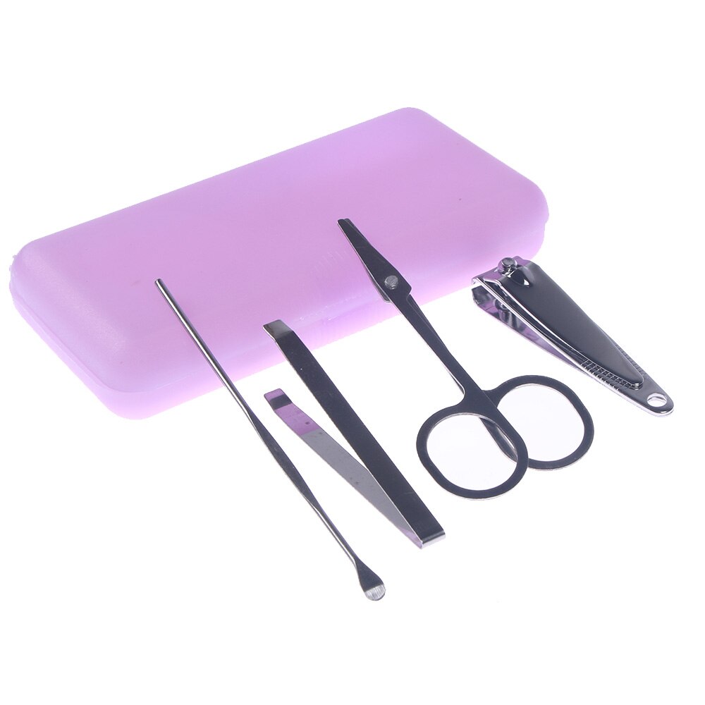 4PCS/SET Nail Art Tools Manicure Set Pedicure Scissor Nail Clippers Eyebrow Tweezer Earpick Nail File Tool Color Randomly