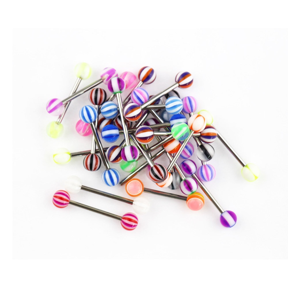 10/30/60/100Pcs Barbell Bar Tongue Piercing Cartilage Earrings Industrial Ring Colorful Body Jewelry Piercing