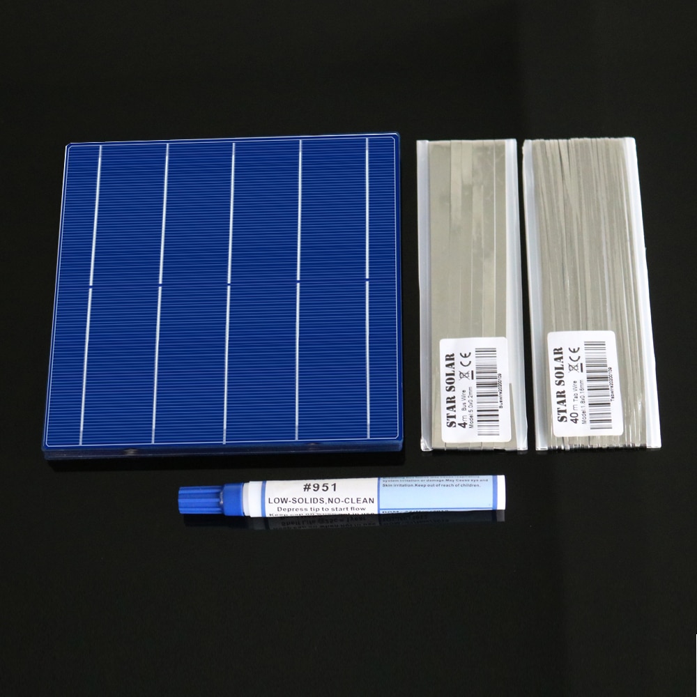 Diy solcellepanel 20 25 30 40 50 watt 26 39 52 78 156 mm opladersæt polykrystallistisk solcelle tabbing wire samleskinne flux pen