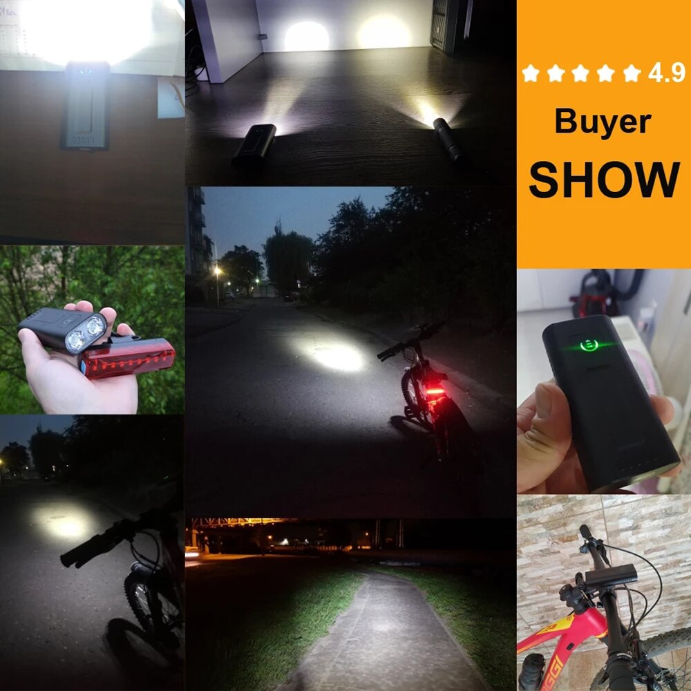 NEWBOLER-faro delantero para bicicleta de montaña, linterna de 1200 lúmenes, batería externa de 5200mAh, recargable vía USB, resistente al agua IPX5