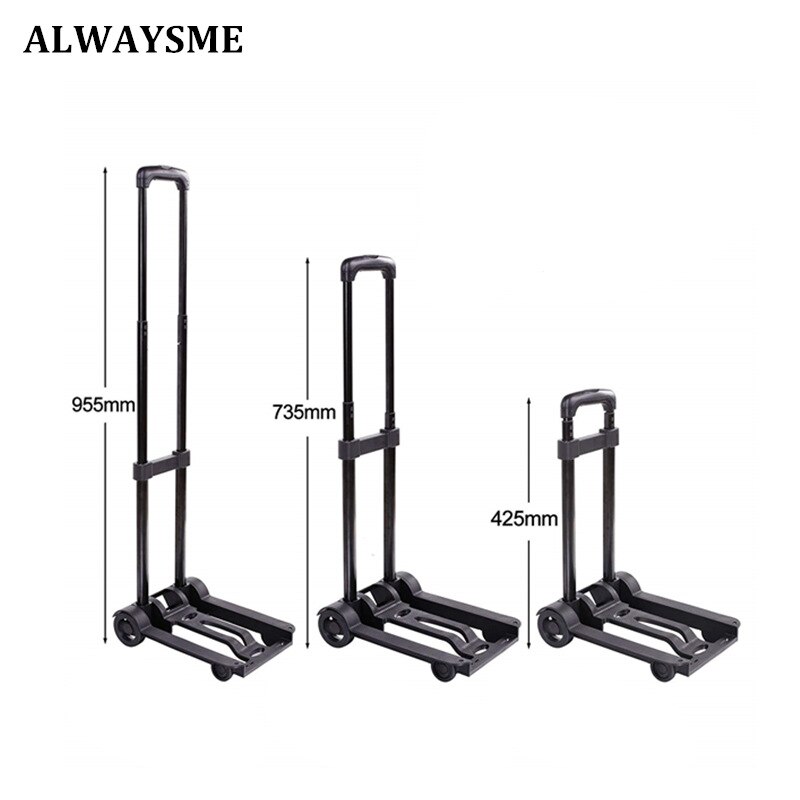 ALWAYSME Folding Portable Push Trolley Travel Cart Adjustable Home Luggage Carts Trolley Cart Fixed Travel Bags Cart