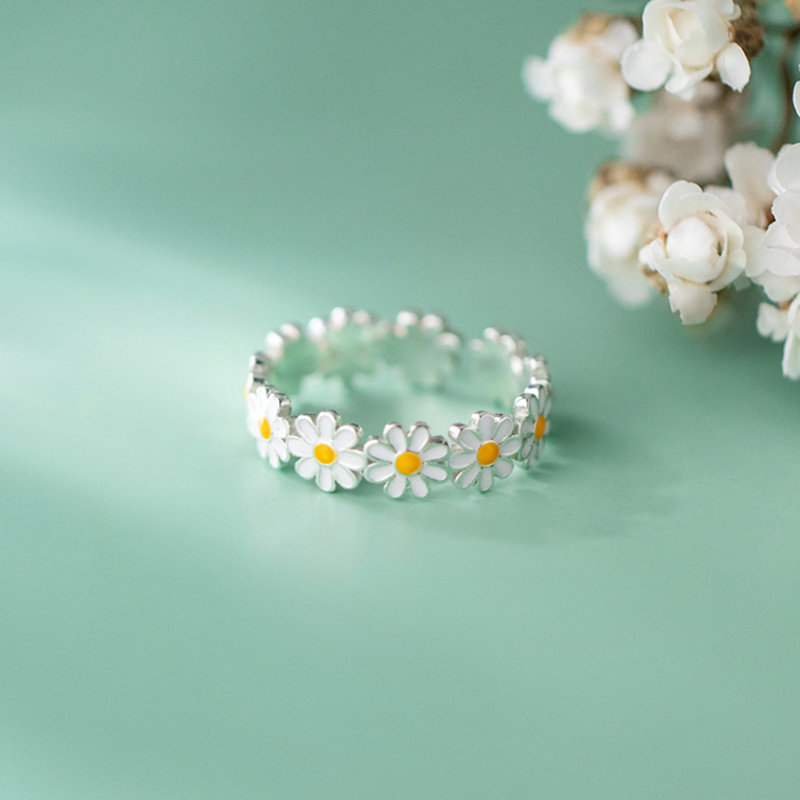 925 stapelbare ringe aus sterlingsilber mit gänseblümchenmotiv, emailliert, weiß-gelb, fingerringe für frauen, mädchen und kinder, charmanter schmuck, ideal für dating-anlässe