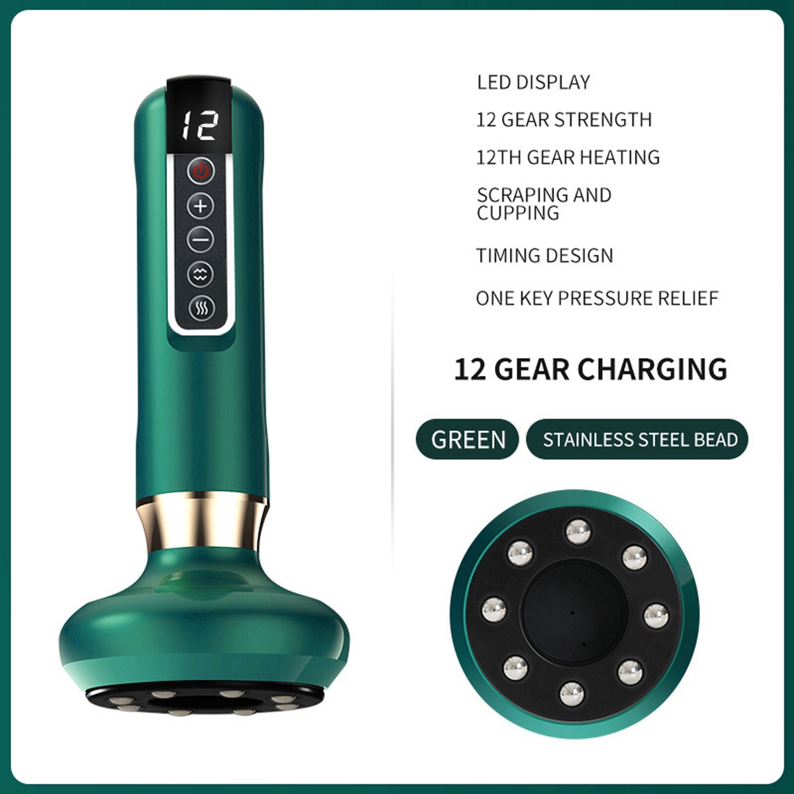 Gua Sha – grattoir électrique Anti-Cellulite, brûleur de graisse, masseur à ventouses, chauffage méridien, drague, appareil Guasha, nouvel arrivage 2022: Green-Steel Ball