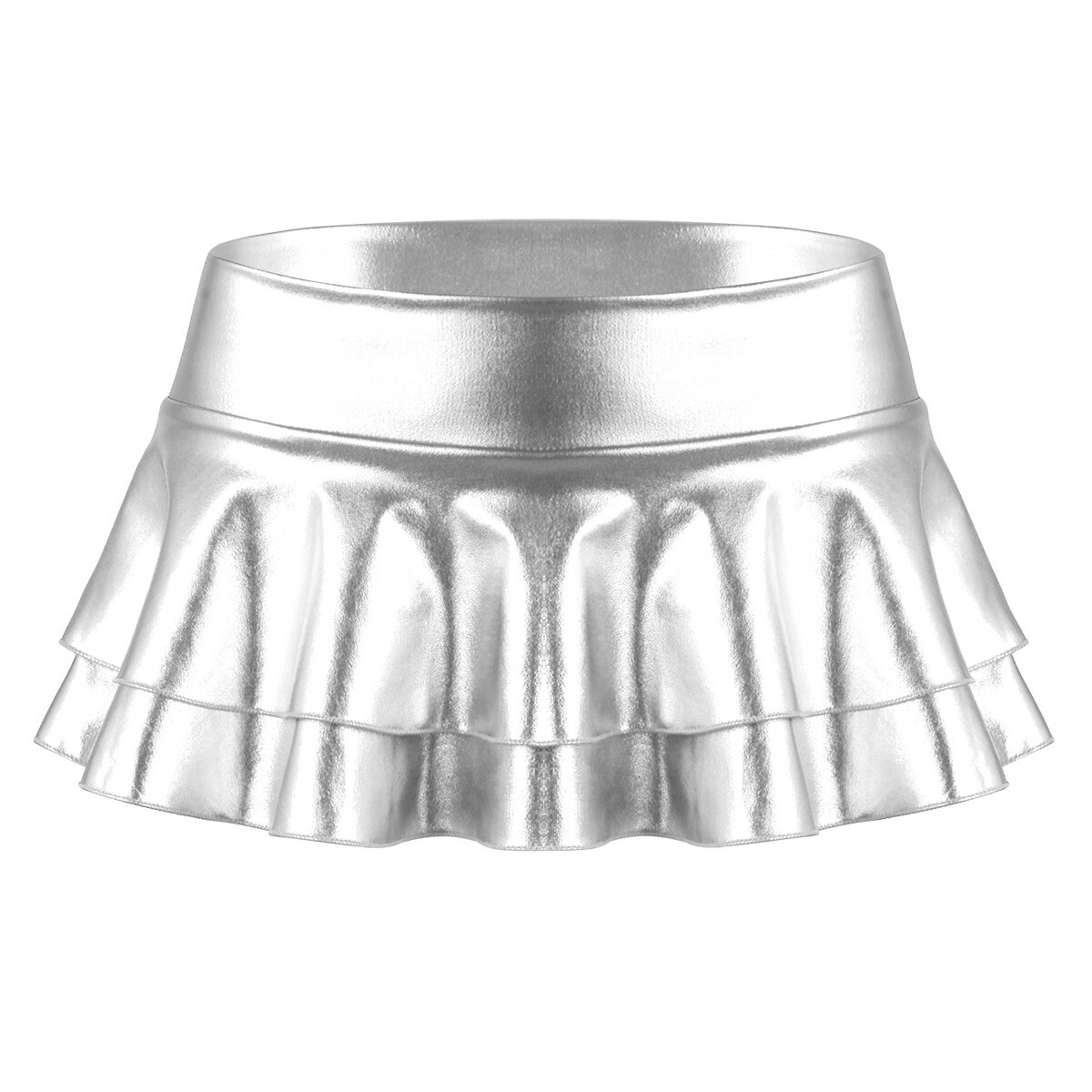 Vrouwen Glanzend Metallic Laagbouw Ruches Pole Dance Shorts Rok Lederen Club Party Dancing Festival Rave Kostuum Sexy Mini Rokken: Xxl / Silver