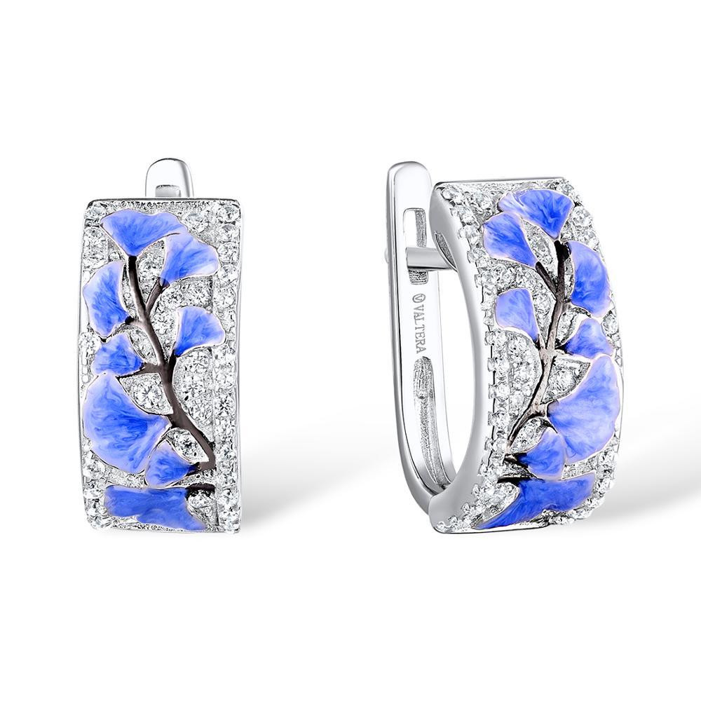 SANTUZZA Silver Earrings For Women Pure 925 Sterling Silver Blue Flower Sparkling Cubic Zirconia brincos Jewelry Handmade Enamel