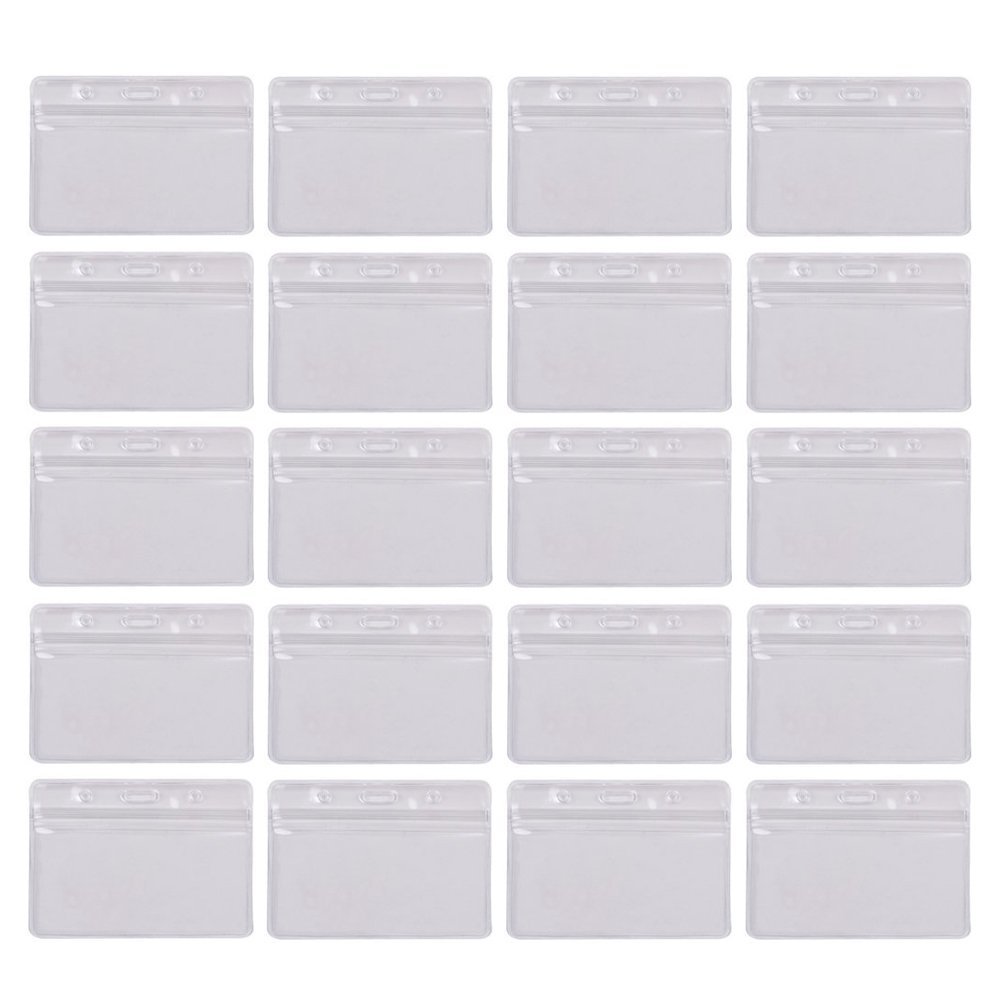 20 pcs Horizontal Style Clear PVC Business ID Badge Card Holder Case with Slot & Chain Holes