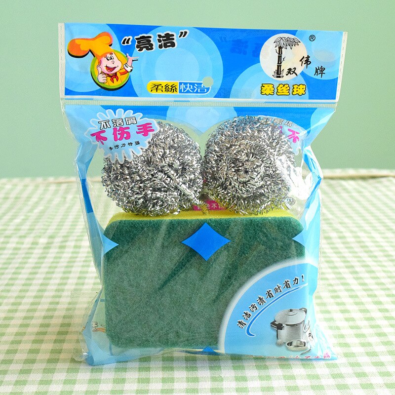 Roestvrij staal schoonmaken bal afwassen spons cleaning kit spons staal bal borstel pot bal theedoek