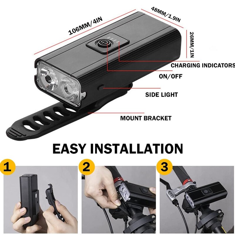Bike Front Light Rechargeable 800 Lumens With 4 Hours Runtime Bicycle Accessories