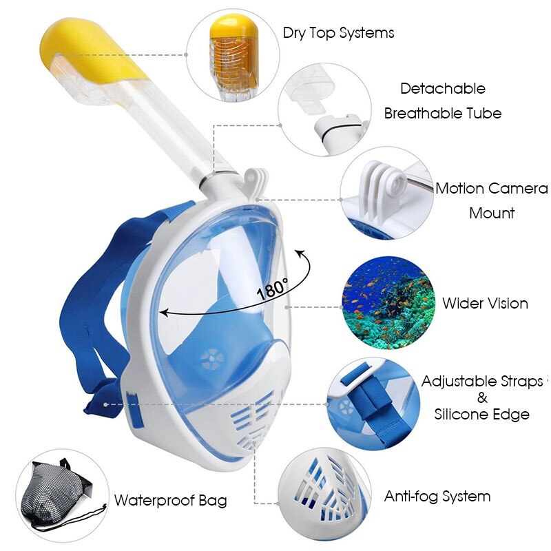 Snorkel Mask Scuba Diving Mask Full Face Anti Fog Underwater Mask With Camera Mount For Swimming Diving Spearfishing Men Women