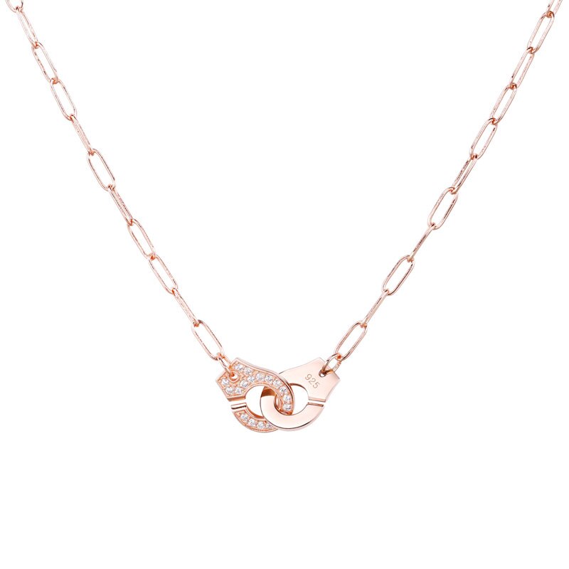 Moonmory S925 ciondolo e collana con manette in argento Sterling per donna collana con manette a catena in argento Menottes bianchi all'ingrosso: Half Stone Rose Gold