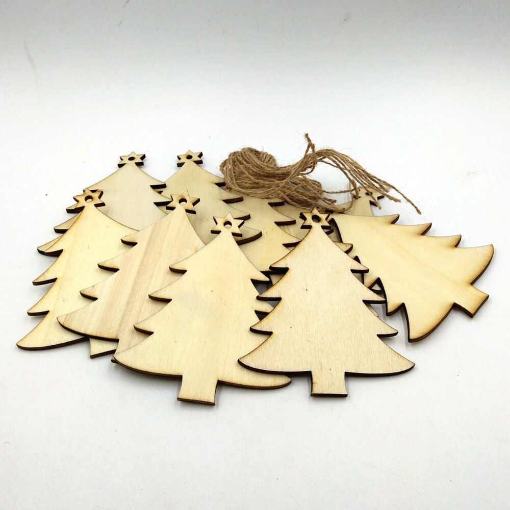 10Pcs Kerst Hout Chip Kerstboom Decor Ornamenten Xmas Opknoping Hanger Decoratie Kerstcadeaus Decoraties voor Huis