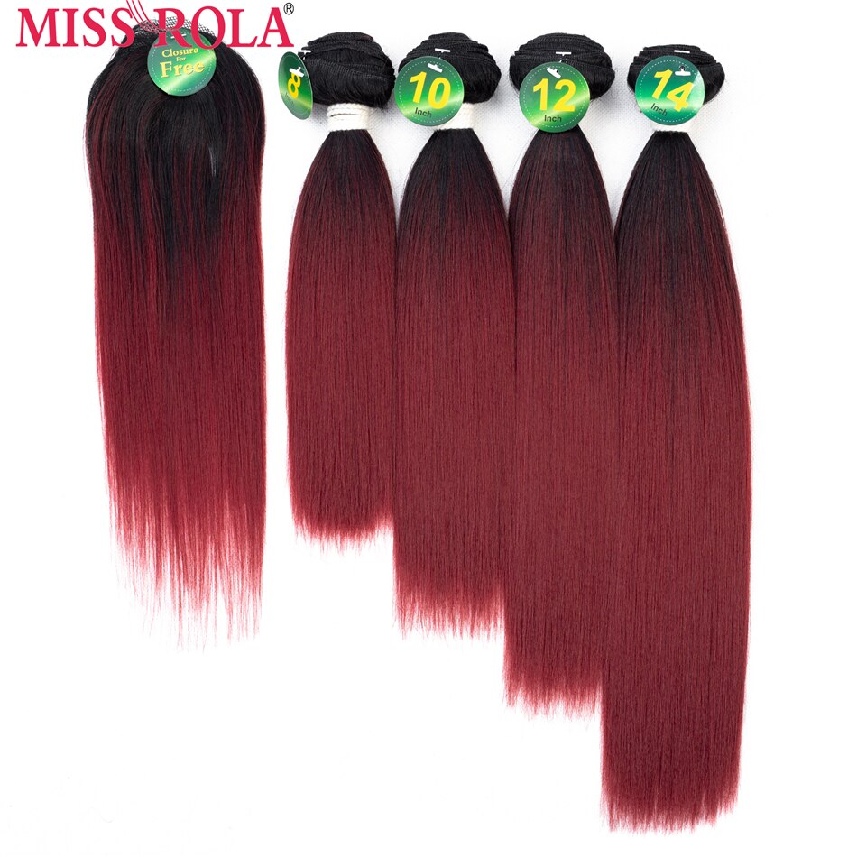 Miss Rola Synthetic Straight Hair Weft Ombre Colored Hair 8-14inch 4+1pcs/Pack 200g T1B/30 Weaving Bundles With Free Closure
