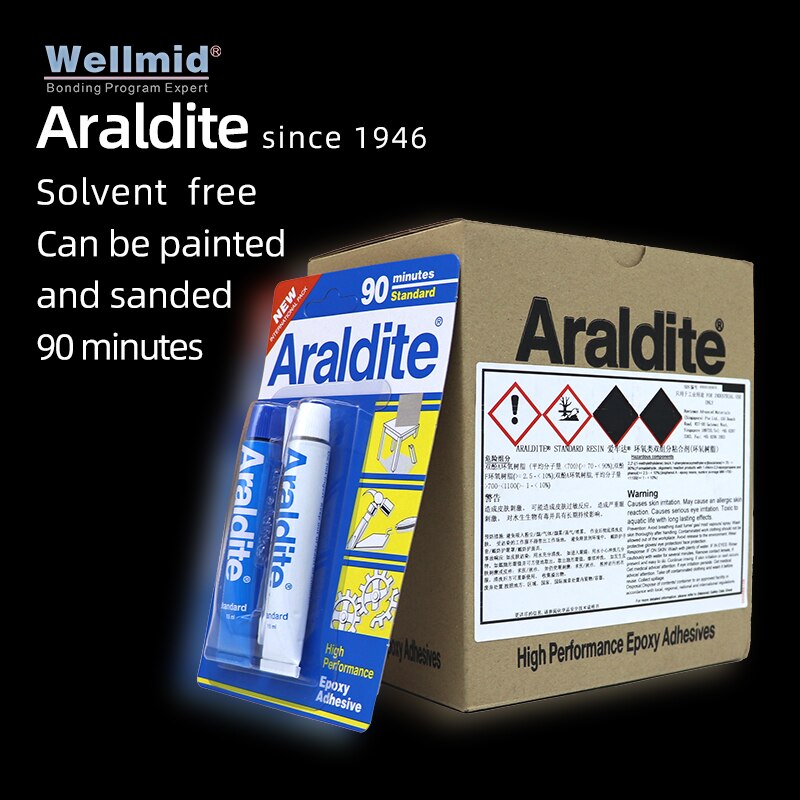 Araldite – colle adhésive époxy lente, Super forte, Standard, 90 Minutes, réparation de bijoux, métal, bois, céramique, plastique, AB