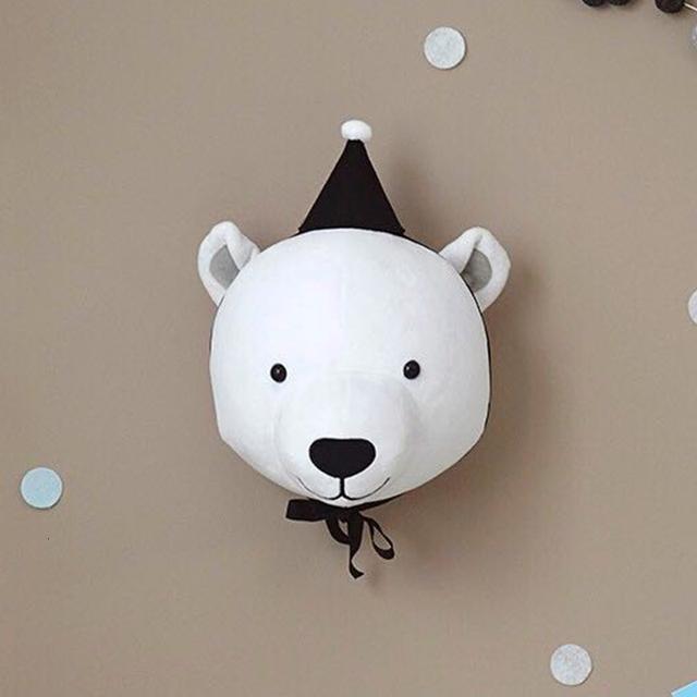 Dier Hoofd Dinosaurus Muur Decor Elephant Herten Opknoping Mount Knuffel Pluche Speelgoed Prinses Pop Meisje Kid Kinderkamer: Bear with hat