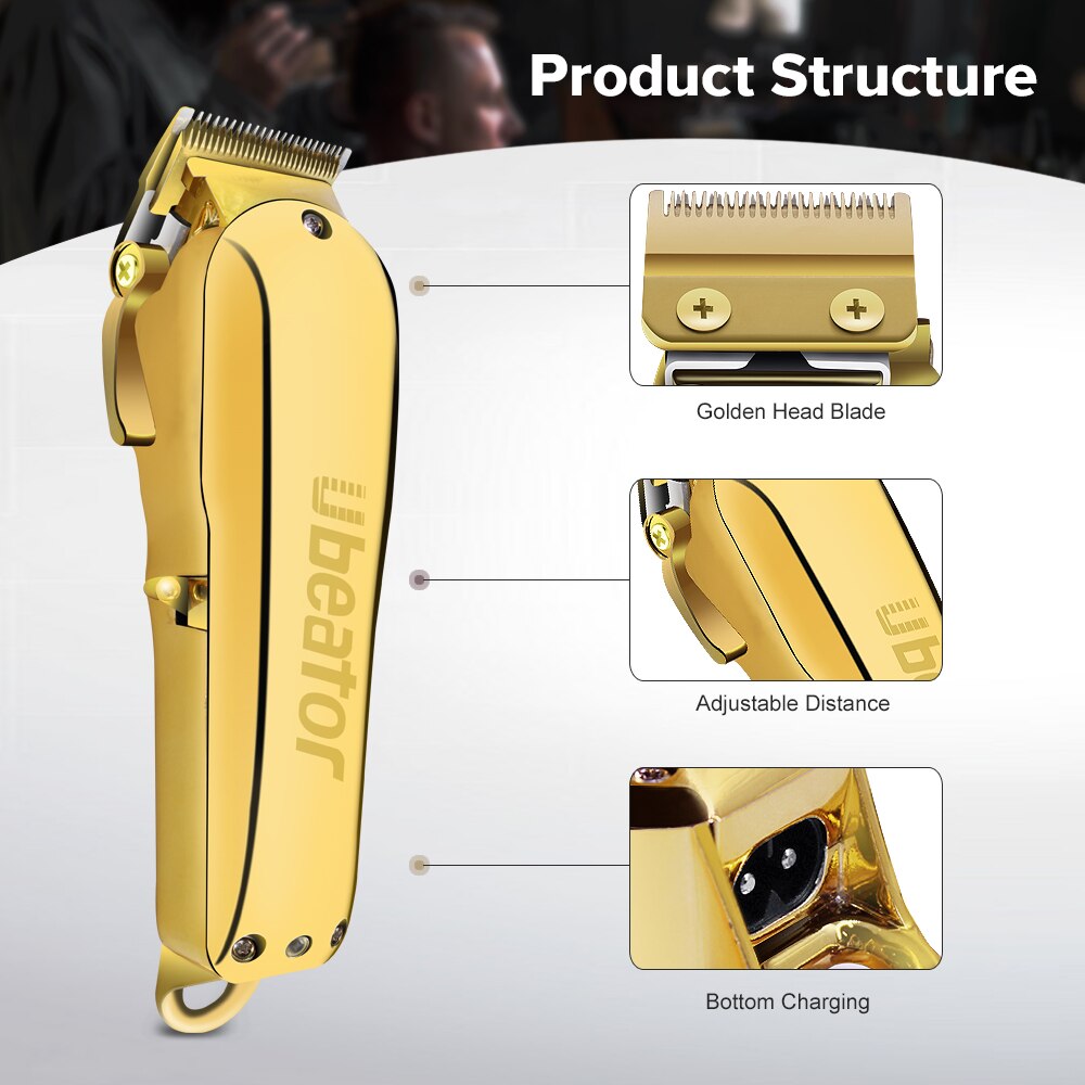 ubeator Hair Clipper Hair Trimmer 100-240V Cut Electric Rechargeablemetal cutting Machine Gold Metal Barbershop Cutter Cordless