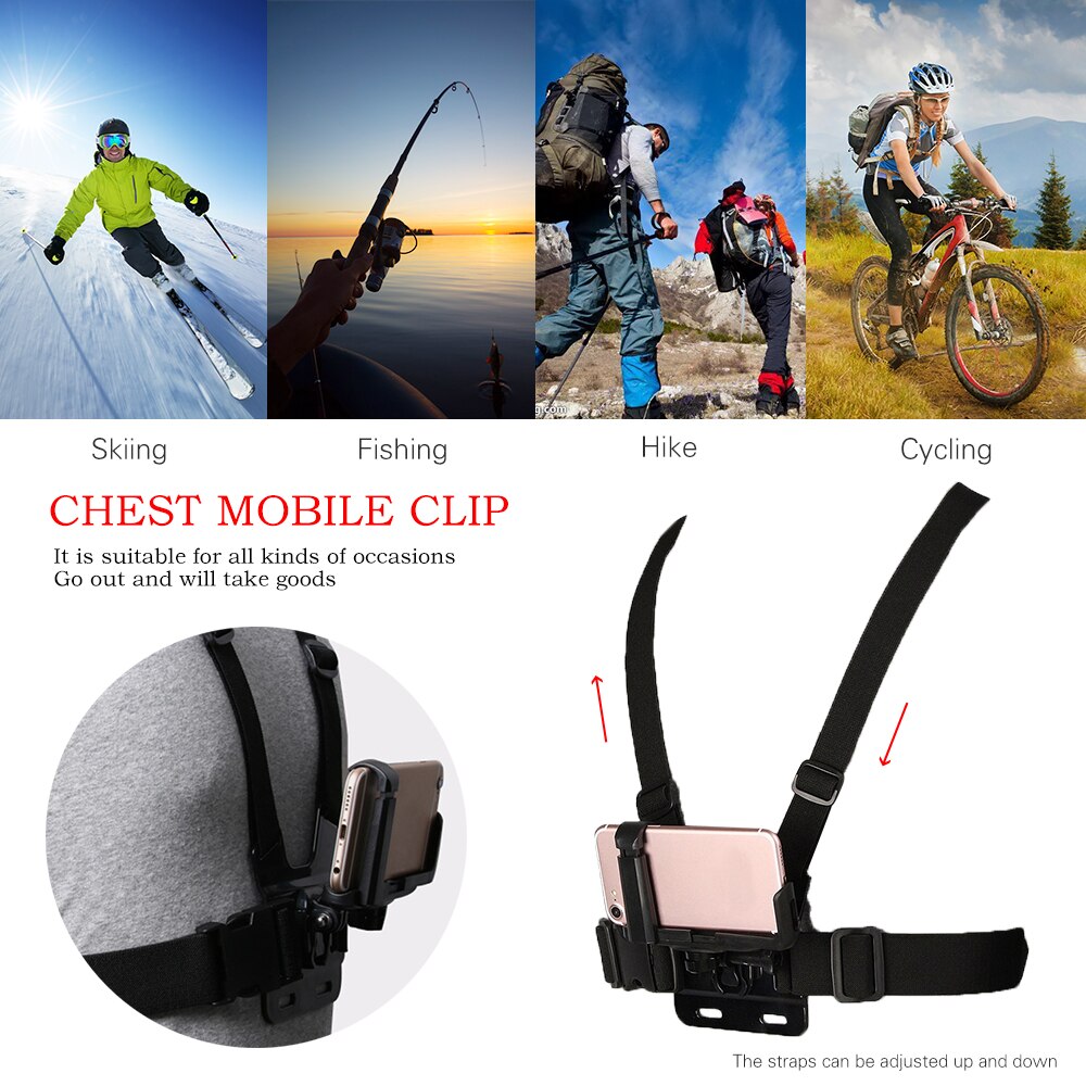 Portable Universal 6-8.5cm Width Mobile Phone Mount Holder+ Adjustable Clip Chest Harness Strap Cellphone For iPhone For Samsung